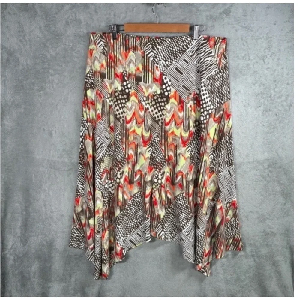 Chico's Handkerchief Hem Skirt Women 3 Abstract Indie Boho Lagenlook Stretch